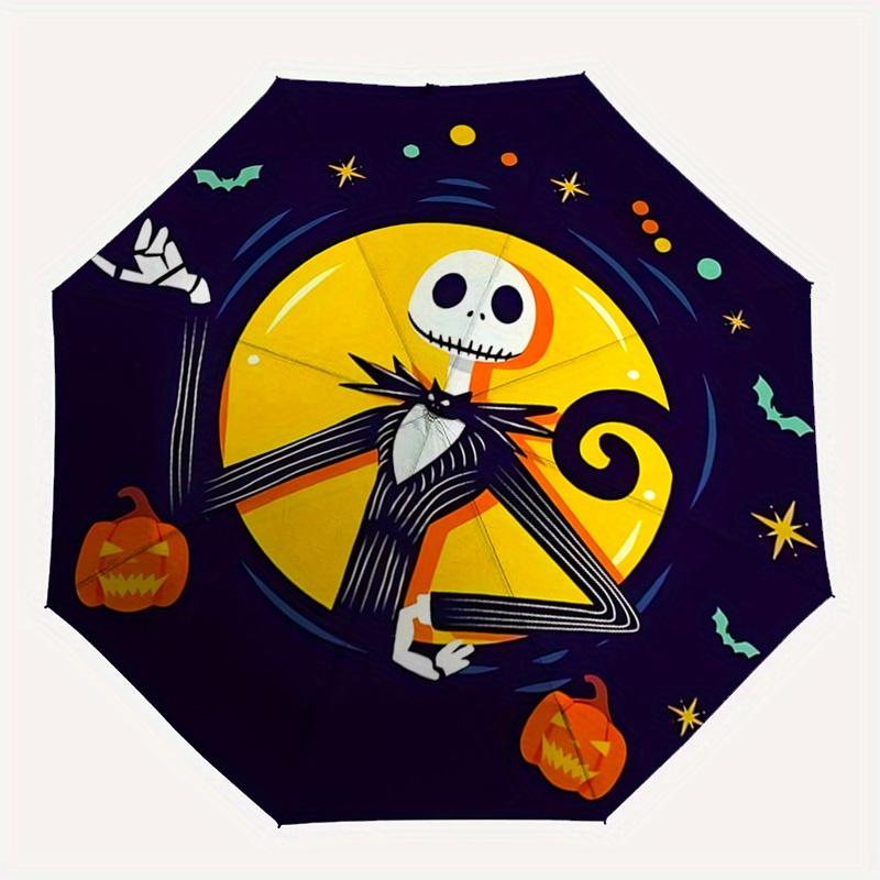 Jack Skellington,Halloween Themed Automatic Opening and Closing Folding Umbrella, Reinforced 8 Ribs, Compact Travel Design, Fashionable Fold
