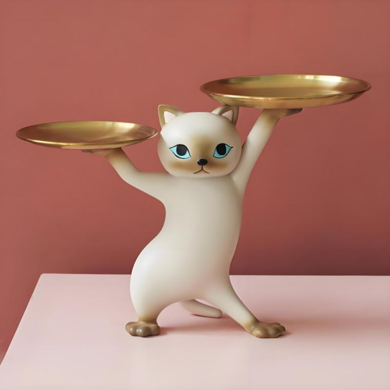 Cartoon Resin Cat Tray Statue - Entryway Desk Decor With Storage, Whimsical Key Candy Dish, Perfect Home Office Gift