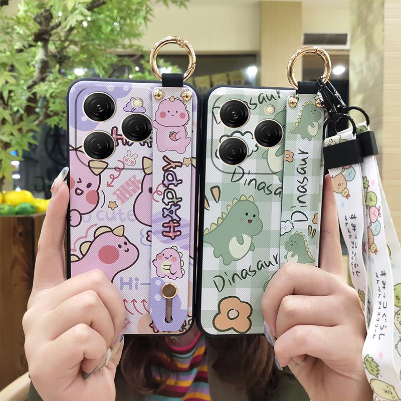 Wrist Strap Kickstand Phone Case For Tecno Spark20 Pro/KJ6 Durable Cute Silicone Anti-dust Back Cover Lanyard Soft case