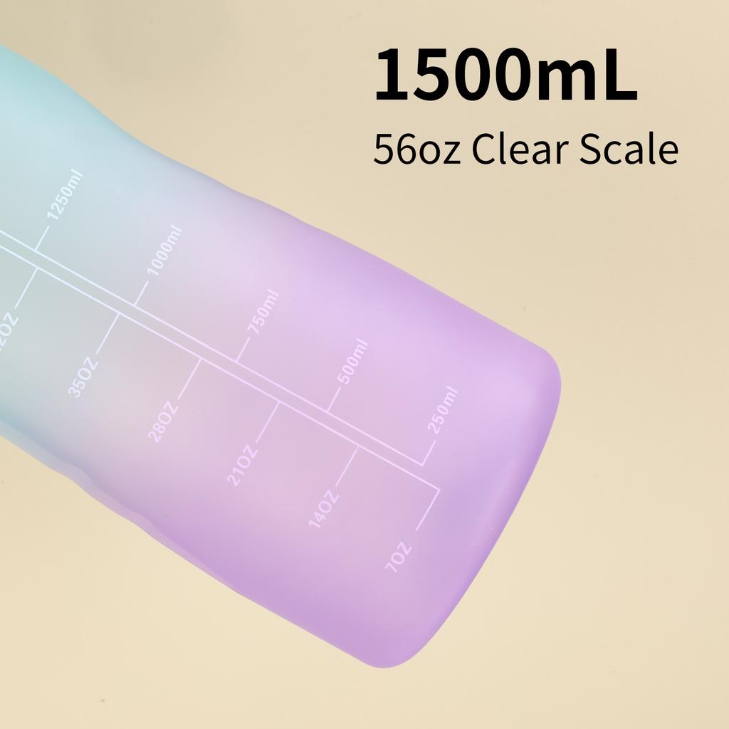 1500mL Water Bottle with Marker Straw Handle Leakproof Large Capacity Water Bottle Reusable Water Jug for Hiking Travel Outdoor Sports Gym Fitness