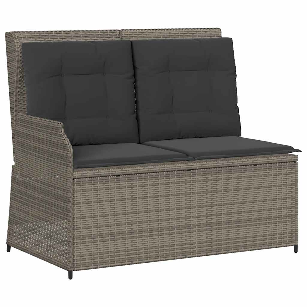 Vidaxl Banco de Jardín Plegable con Cojines, Gris, Ratán Sintético