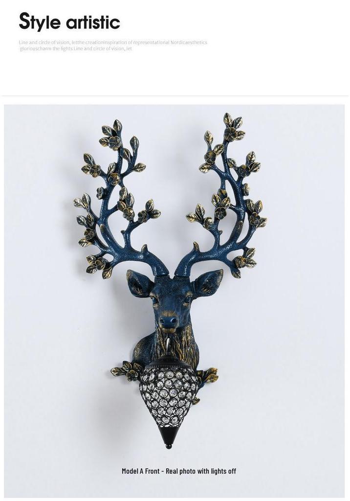 Sika Deer Wealth-Attracting Retro Wall Lamp for Living Room, Bedroom, Hallway, or Staircase