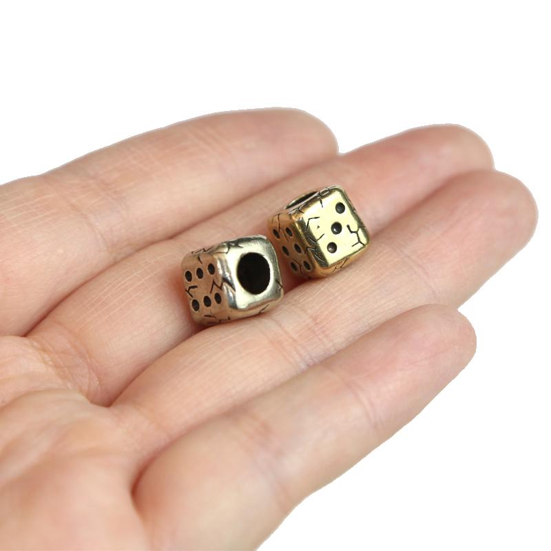 Retro Dice Brass Knife Beads EDC Outdoor DIY Paracord Bracelet Accessories Key Chain Woven Paracord Rope Decompression Toy Edc