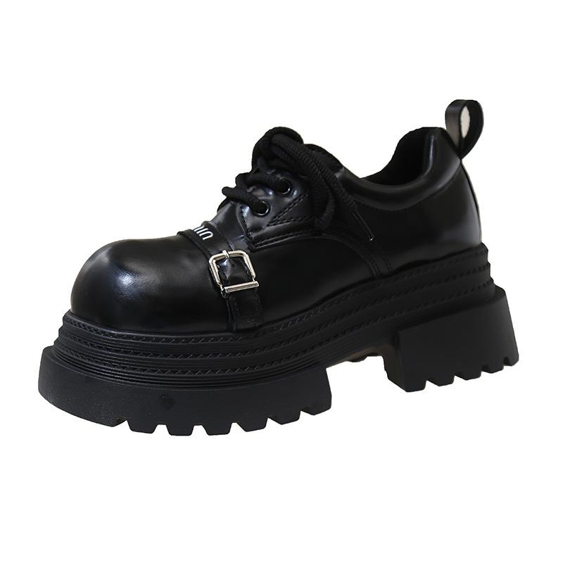 European muffin single shoes, small thick-soled heightened small leather shoes, 2025 spring new fashion high-heeled loafers women's shoes tide