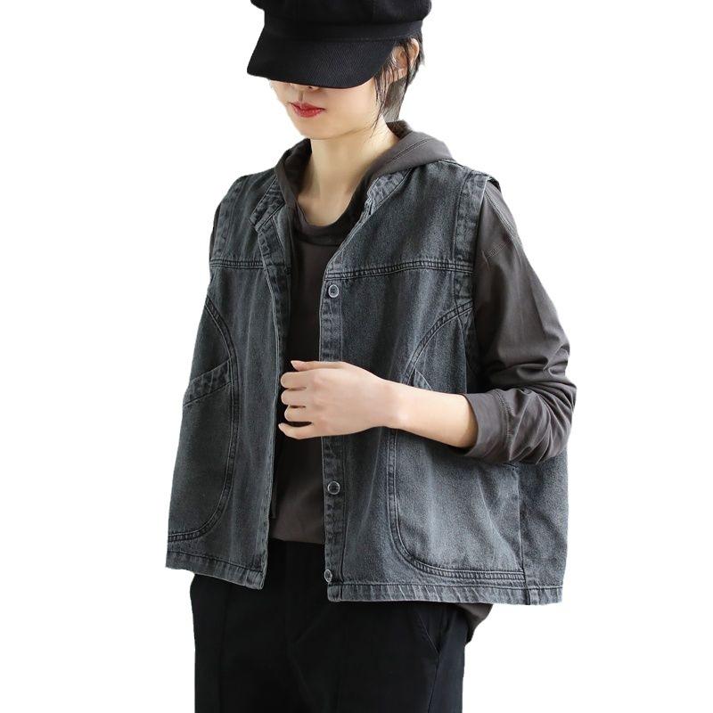 Spring and Autumn Denim Vest Women Literary Leisure Fashion Loose Shoulders Outside Sleeveless Shoulder Undershirts Plus Size