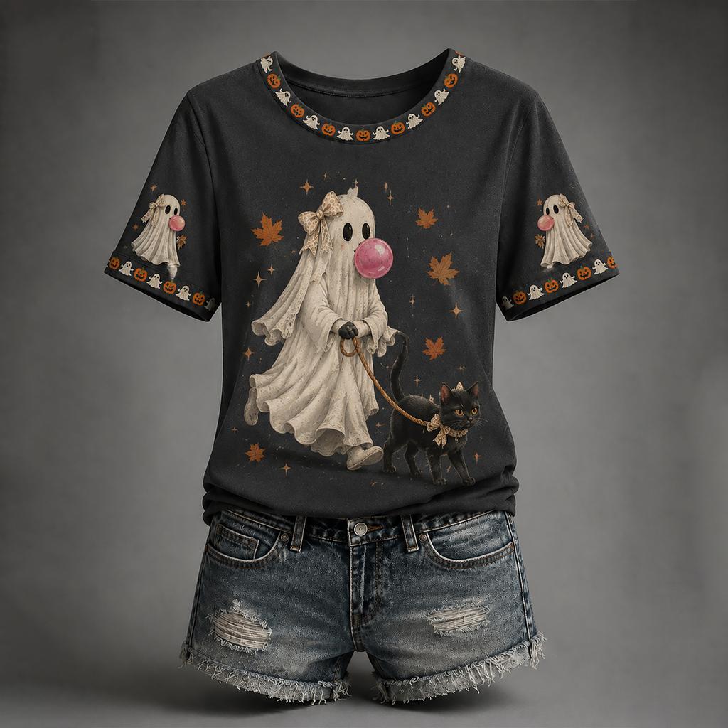 Women's Casual Halloween Print Short Sleeve T-Shirt