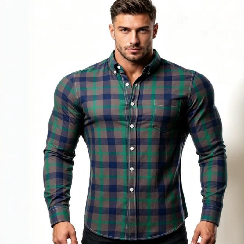 Men Fashion Plaid Long Sleeve Casual Plus Size Mens Shirt