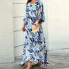 2 Pcs/Set Women Top Skirt Set Contrast Color Print Three Quarter Sleeve Loose Round Neck High Waist Ankle Length Soft Lady