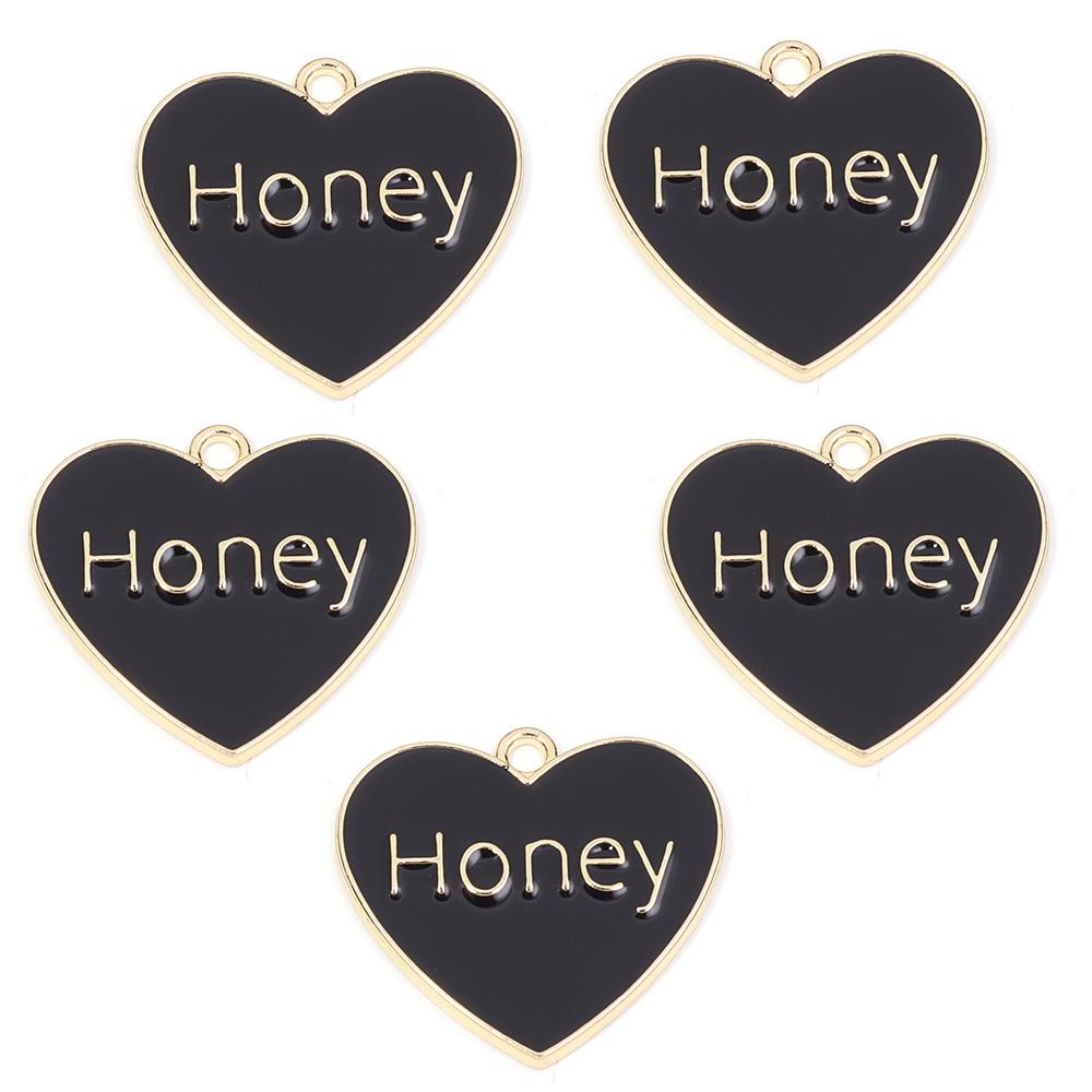5pcs Alloy Heart Enamel Charms Colorful Romantic Letter Charms Pendant For Valentine's Day DIY Jewelry Making Necklace Bracelets