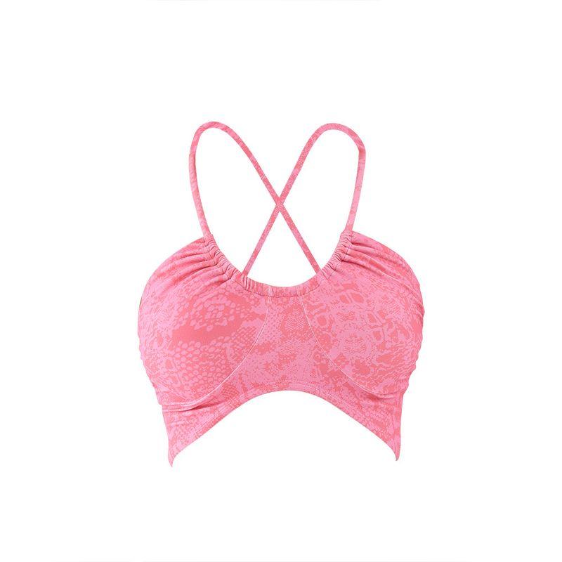 

One-Piece Thin Drawstring Sports Underwear Women Yoga Vest Beauty Back Sling Outer Wear Print Fitness Bra Shockproof Quick-Drying Snake Pink(Fixed chest pad high quality version) L