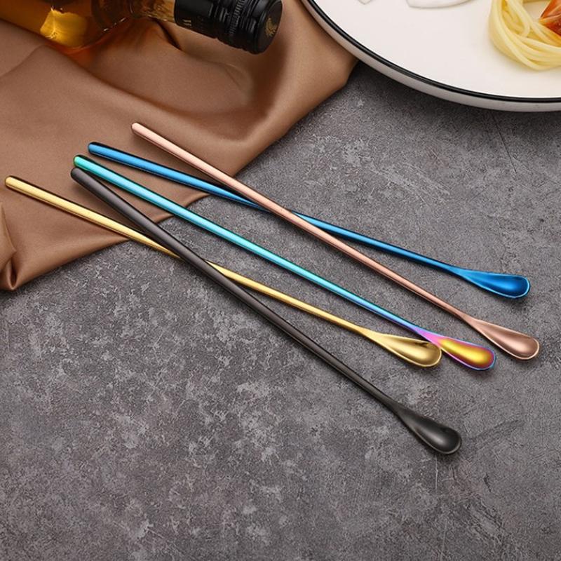 304 Stainless Steel Long Handle Stirring Spoon Coffee Tea Ice Spoon Bar Tableware Fashion Kitchen Tool Seasoning Mixing Dessert