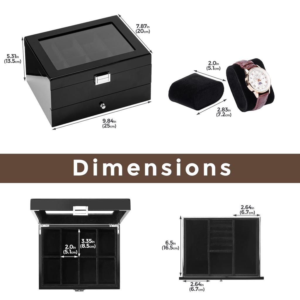 ProCase Watch Box Wooden Watch Watch Holder Organizer with Drawer and Display 8-Slot Case, Men's Case, 8-Slot Dual-Tier
