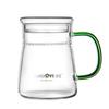 KAMJOVE Glass Cup Crescent Glass Water Cup with Handle Tea Cup Tea Separation Cup 300ml Green Tea Brewing Cup Kettle Office