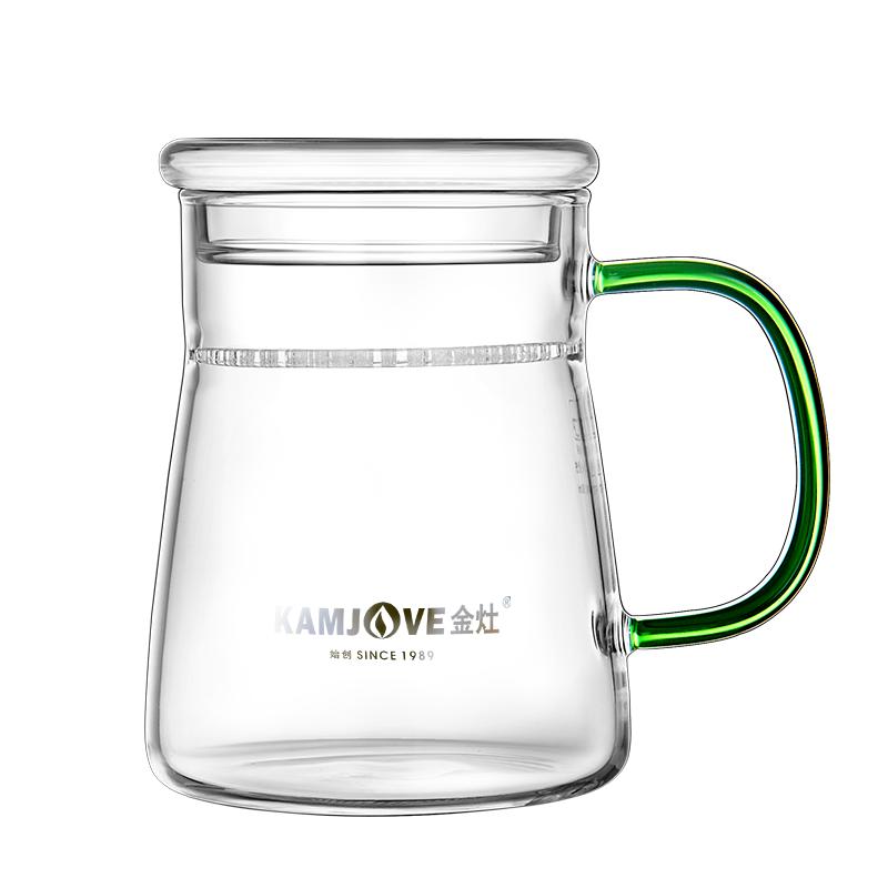 KAMJOVE Glass Cup Crescent Glass Water Cup with Handle Tea Cup Tea Separation Cup 300ml Green Tea Brewing Cup Kettle Office