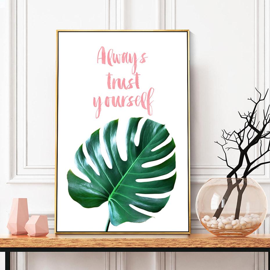 Green Tropical Turtle Leaves Poster Nordic Wall Art Prints Pictures Canvas Paintings for Pink Background Living Room Home Decor