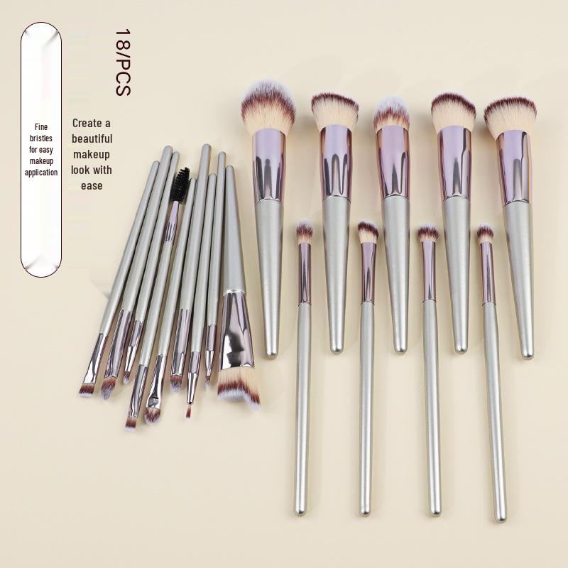 18-Piece Champagne Gold Makeup Brush Set: Powder, Blush, Eyeshadow, and Concealer Tools