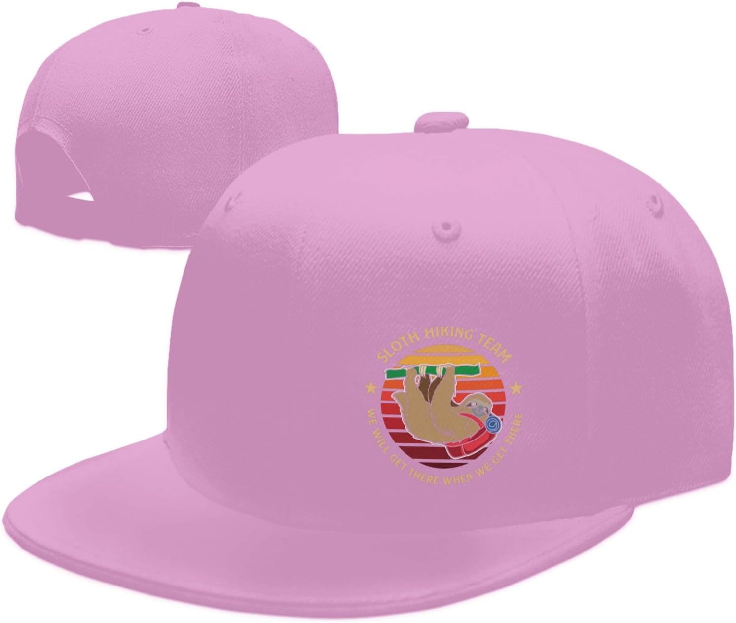 Sloth Hiking Team Funny Retro Sunset Baseball Cap Polyester Adjustable Snapback Hat for Men Women One Size