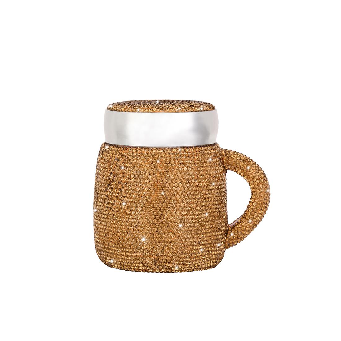 

400ml Handmade Diamond Coffee Mug Shiny Ceramic Crystal Thermos Mug with Lid and Handle Lady Women Gift for Dropshipping CuteCup золотий