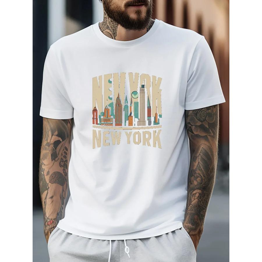 Cotton 2024Fashion Casual New York Print Men's Casual 100% Cotton Short Sleeve Spring Summer Outdoor Bros. Top T-Shirt