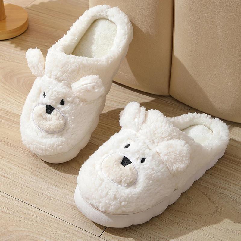 

Fashion Cute Bear Plush House Slippers for Women Winter Soft Warm Bedroom Cotton Shoes Woman Comfortable Non Slip Indoor Fuzzy Slippers 36-37 белый