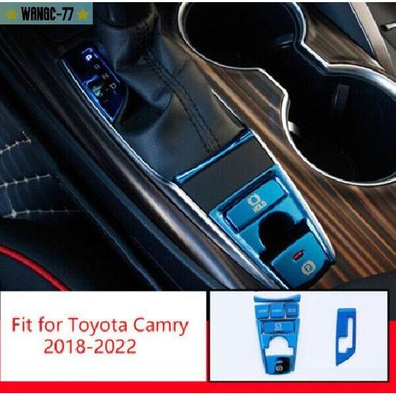 For Toyota Camry 2018- Blue Console Gear Shift Panel Button Cover Trim 8X