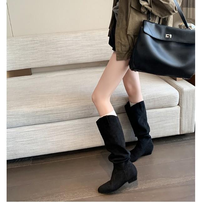 New spot 2025 autumn and winter new V-mouth pointed head thick heel high knight boots women's western stacked thin boots