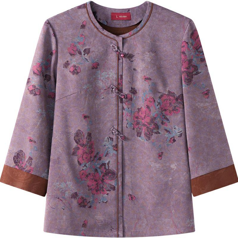 

Imitation Silk Mid-Sleeve Top for Middle-Aged and Elderly Women - New Chinese Style Grandma Shirt 2XL (suggested 120-135 jin) фиолетовый