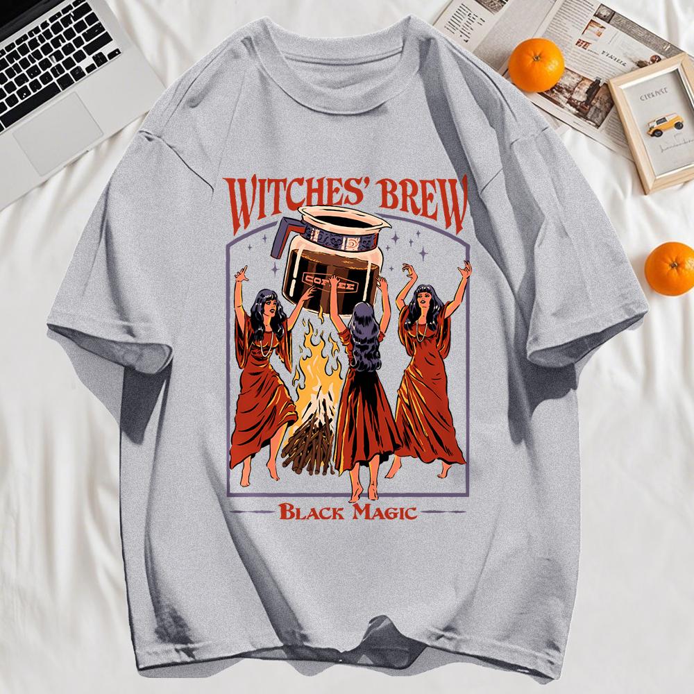 Witches Brew Black Magic Print Retro Top Unisex Cotton Hip Hop Tshirts Summer Comfortable T Shirt Loose Sport Clothes