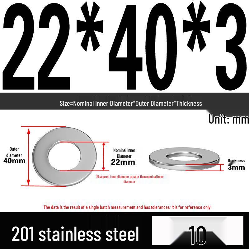 201 Stainless Steel Flat Washer Shim, GB97, Sizes M3 to M30
