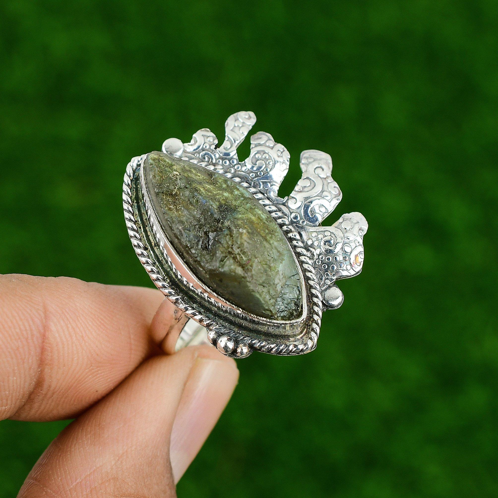 

Натуральный Лабрадорит Необработанный Драгоценный Камень Штабелируемое Регулируемое Кольцо 925 Стерлинговое Серебро Adjustable