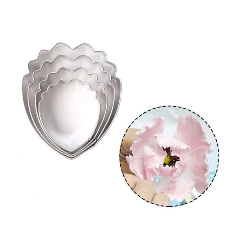 4Pcs Kitchen Baking Small Tools Peony Flowers Cake Fondant Plunger Cutter Decorating Baking Mold Cake Decor Accessories Supplies