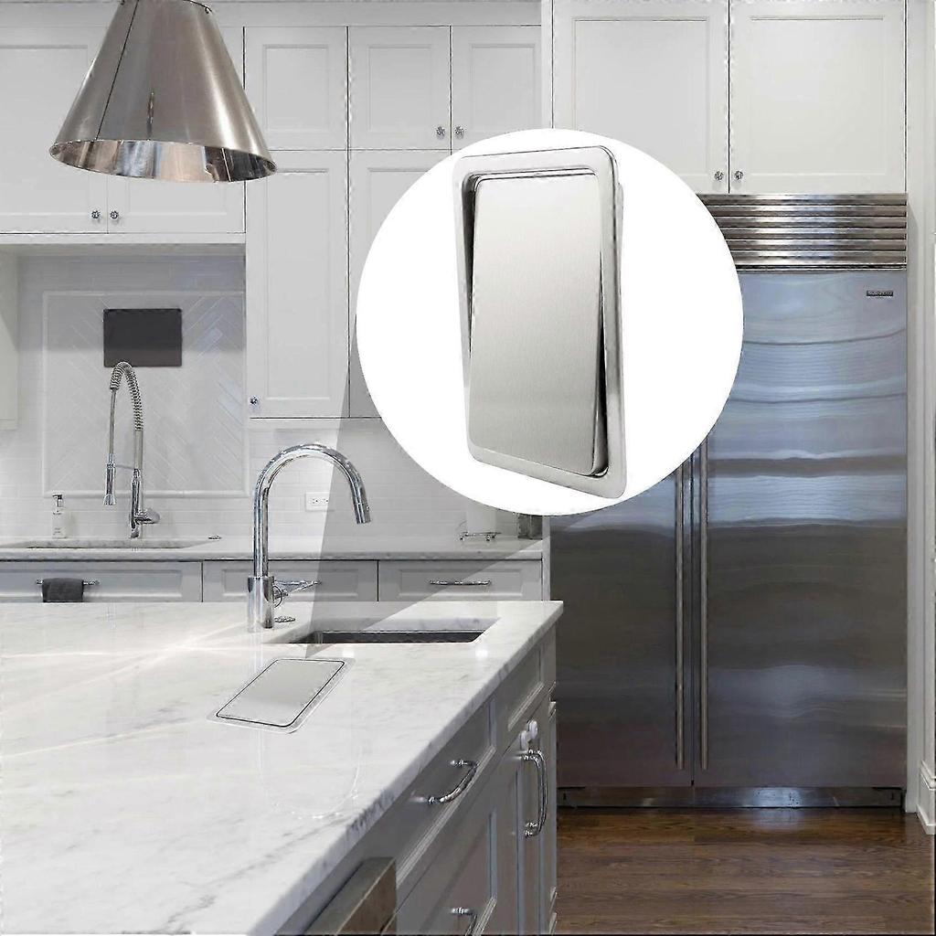 Stainless Steel Built-in Trash Bin Cover Flush Mount Kitchen Countertop Swing Lid Less
