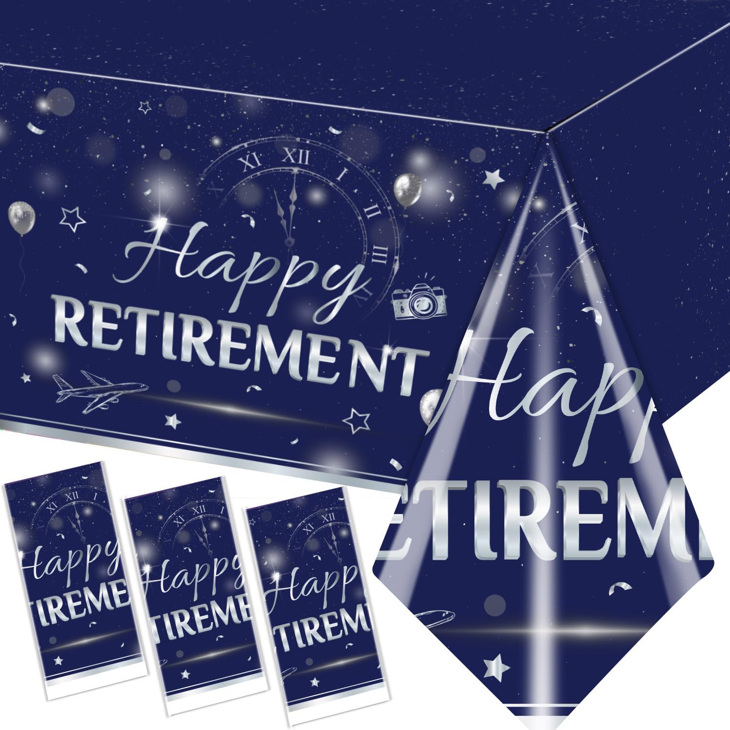GREHUMOR Happy Retirement Tablecloth 3Pcs-Retirement Party Decorations Blue Gold Tablecloth for Women Men Plastic Rectangle Disposable Table Cover синий
