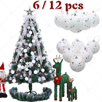 6/12 Adet 4cm Noel Ağacı Süsü Noel Beyaz Kartopu Köpük Top Parti Asılı Süs Topları