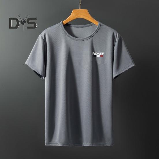 Summer Men Top Ice Silk Quick-drying Short Sleeves O Neck Loose Solid Color Thin Breathable Elastic Casual Pullover Daily Sport Top