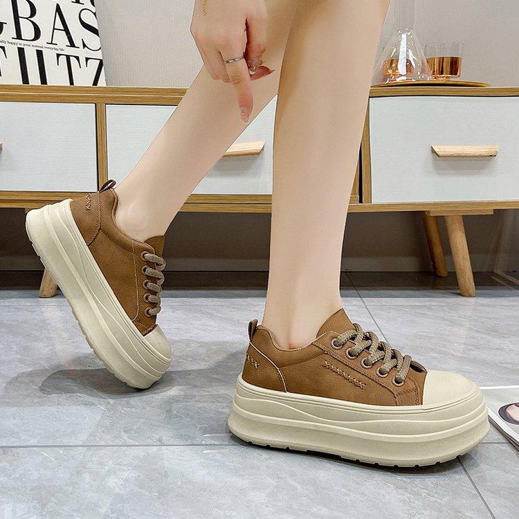 2026 Autumn Single Shoes Platform Plush Board Shoes Heightening Casual Sports Shoes Lace-up Women's Shoes
