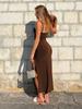 2026 European & American Style Spaghetti Strap Bodycon Dress - Waist-Cinched, Long Skirt with Sexy Slit In Solid Color.
