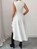 Women's Stand Collar Sleeveless High-Low Hem Shirt with Cinched Waist