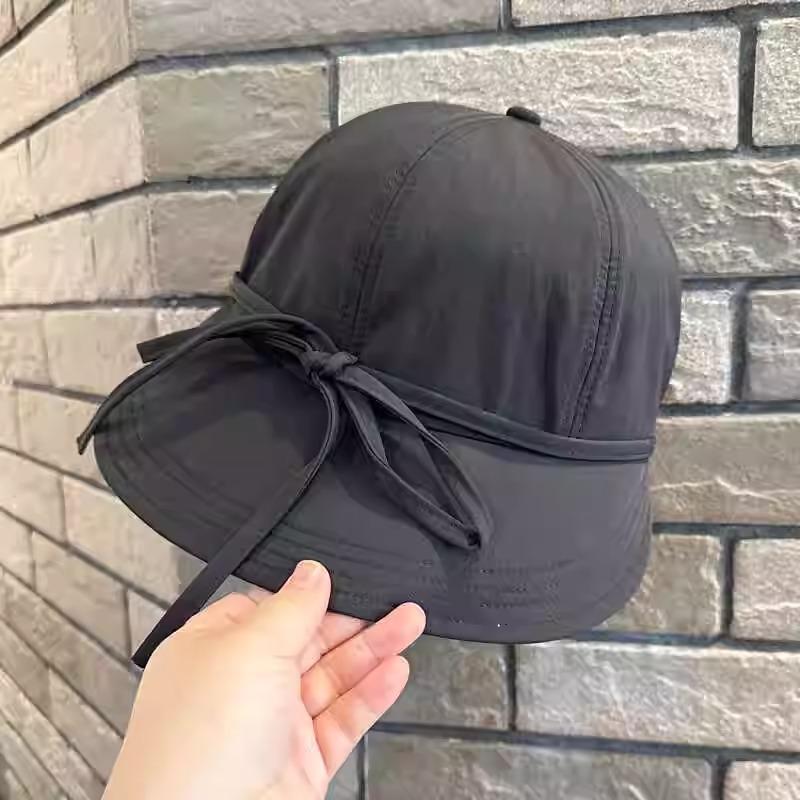 

Versatile Style Hat Sweet Solid Colored Bow Womens Hatscaps Sunshade Black