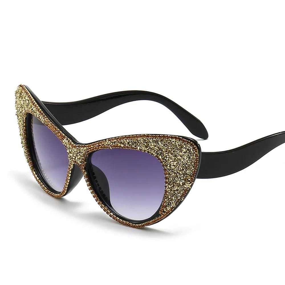 Vintage Oversized Cat Eye Sunglasses Women Luxury Designer Punk Sexy UV400 Protection Diamond Cake Sugar Shades