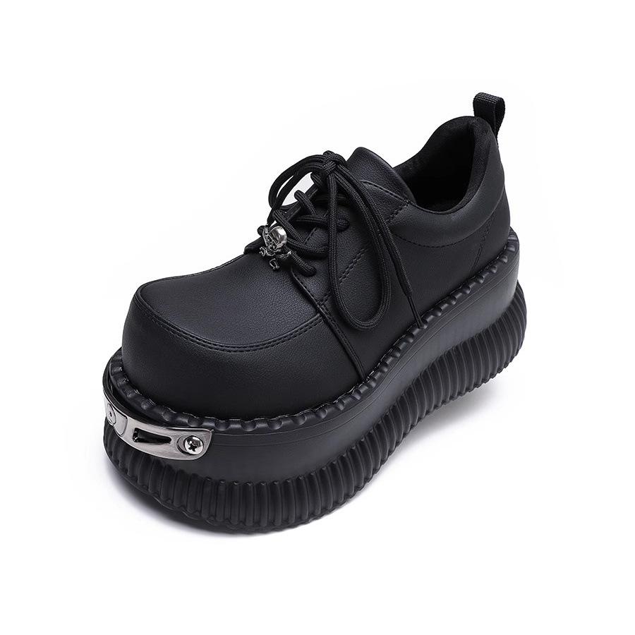 British Style Muffin Thick-soled Big Head Small Leather Shoes Women's 2025 New Autumn Versatile Black Jk Heightening Single Shoes Round Head