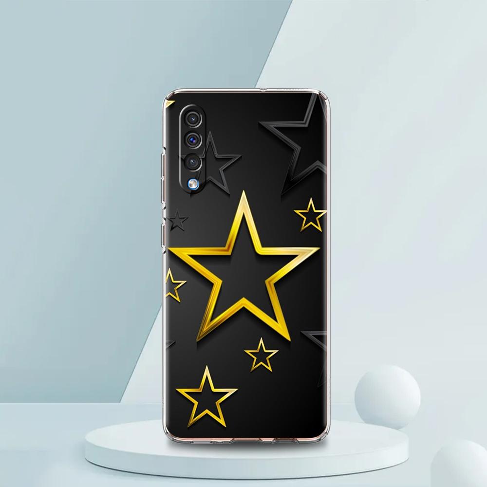 Transparent Phone Case for Samsung Galaxy A16 A14 A12 A22 A24 A42 A06 A20 A30 A40 Soft TPU Bags Silver Five-Pointed Star Pattern
