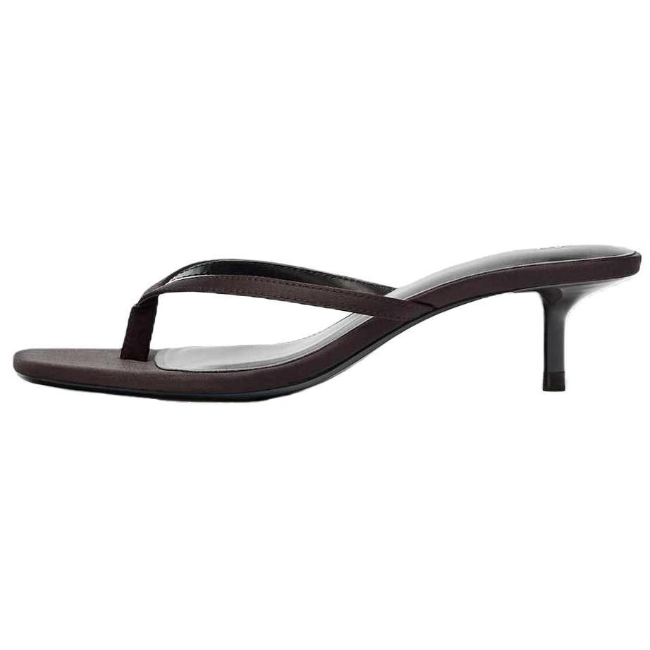 Zara Commuter Versatile Street Satin Mid-Heel Open-Toe Slip-On Sandals Non-Slip Flip-Flops Women sandals Brown 13328510700-38