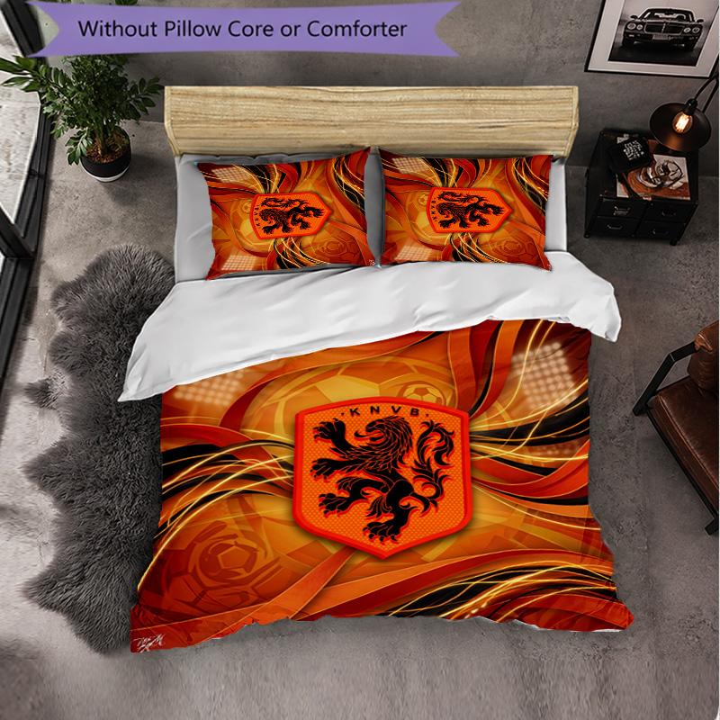 Netherlands Football Pattern 3 Pieces Bedding Set Soft Microfiber Duvet Cover with Pillow Cases for Bedroom