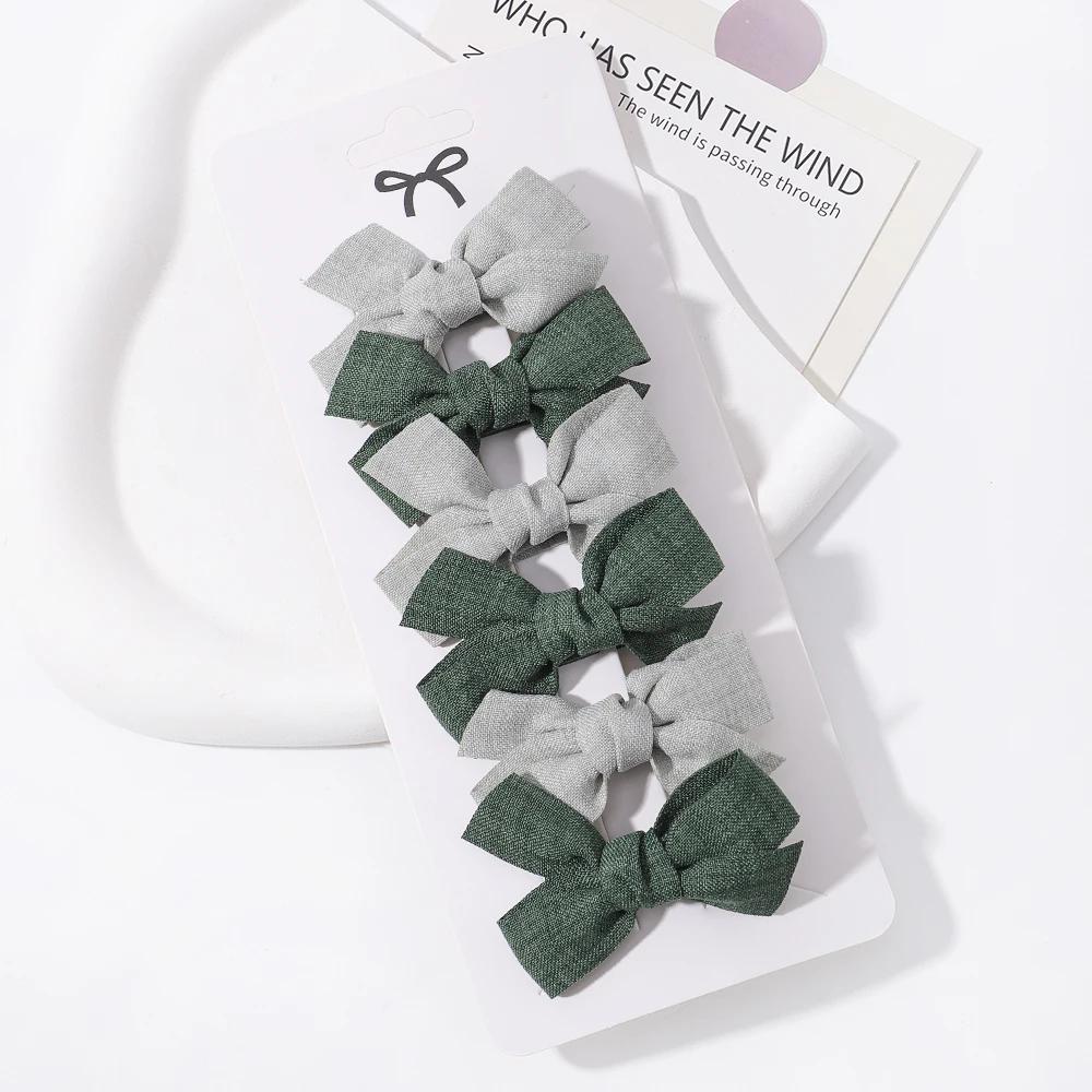 6pcs/set Mini Hair Bows Clip for Girl Fresh Solid Color Bowknot Hair Pins Sweet Child Boutique Handmade Hair Clips Accessories