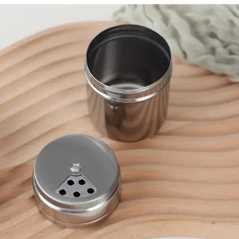 Stainless Steel Seasoning Jar Salt Sugar Shaker with Rotating Cover Condiment Spice Pepper Powder Bottle Container Kitchen Tool