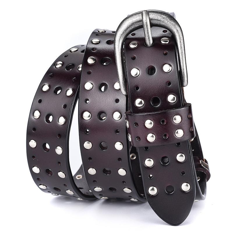 Women'S Pin Buckle Belt Punk Style Cowhide Leather Belt Trend Willow Nails Kuaishou