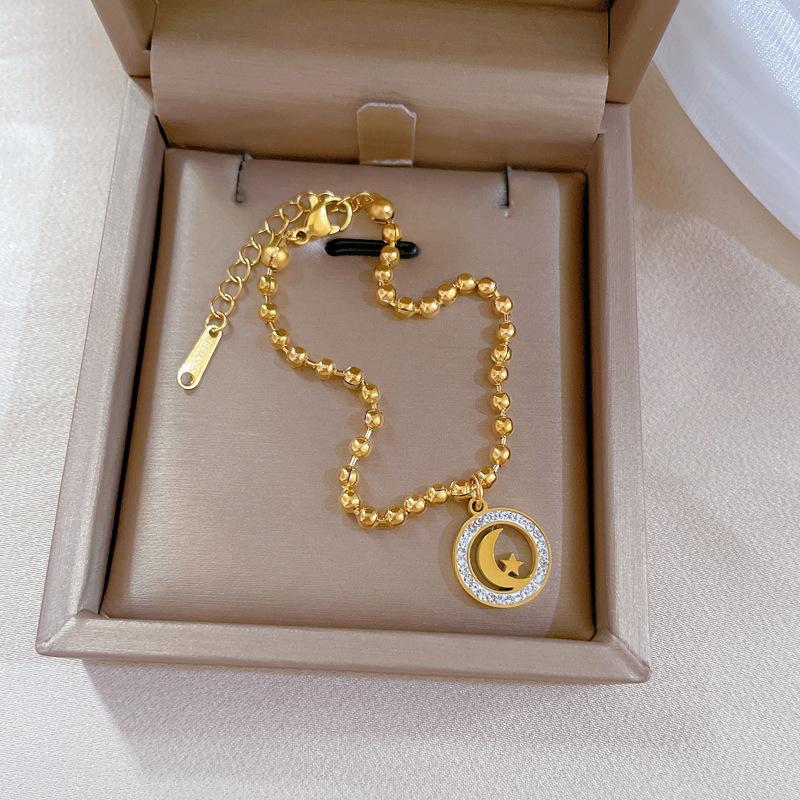 Dongmen Personality Star Moon Mud Diamond Round Bead Furnace Gold Bracelet Female Retro Girlfriend