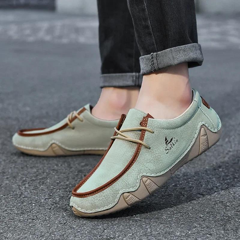 Quality Mens Casual Leather Shoes  Men Loafers  Couple Shoes Hard Wearing Male Flats Comfortable Soft  Para Hombre