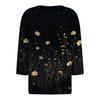 Women's Fashion Casual Flowers Print V-Neck Decorative Button Three-quarter Sleeve T-Shirt Top